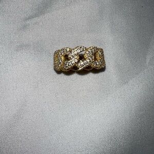 Precious Metal-Plated Sterling Silver Pavé Curb Link Ring